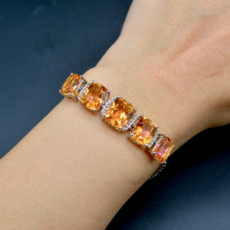 Padparadscha Quartz & White Topaz Sterling Silver Bracelet