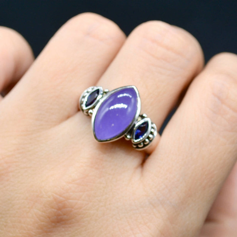 Lavender Jade and Iolite Sterling Silver Ring