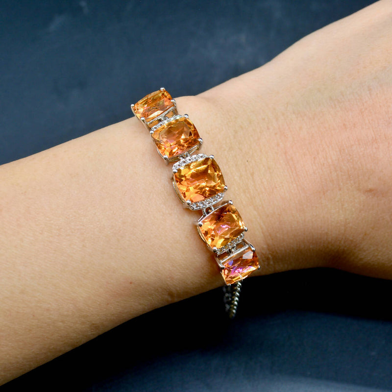 Padparadscha Quartz & White Topaz Sterling Silver Bracelet