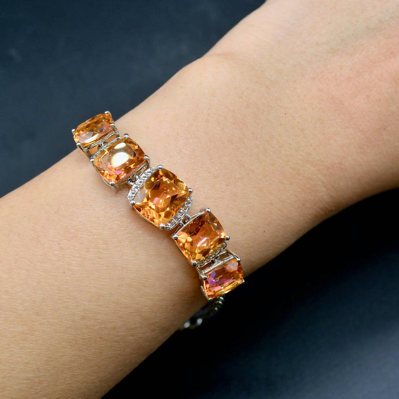 Padparadscha Quartz & White Topaz Sterling Silver Bracelet