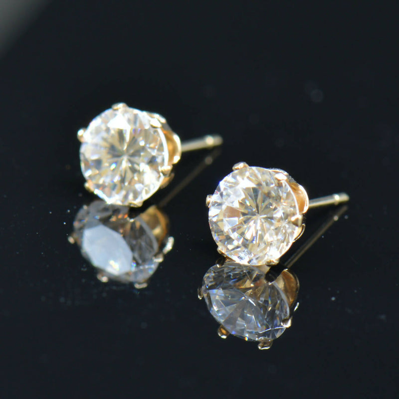 9CT Yellow Gold CZ 6mm Stud Earrings